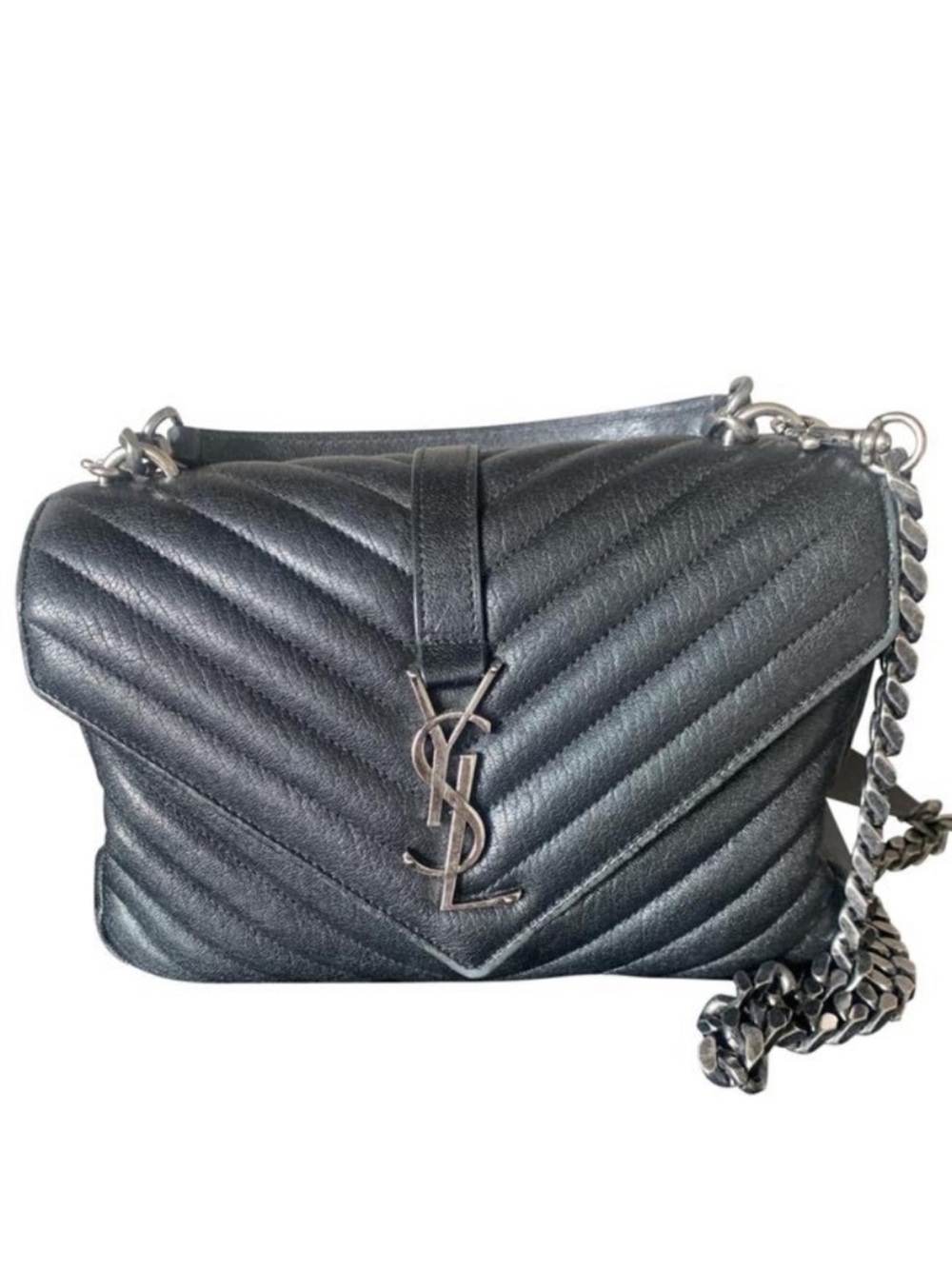 Saint Laurent Black Chevron Quilted Leather Chain Shoulder Bag